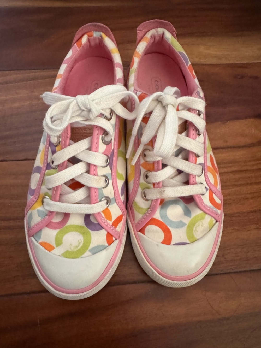 Coach Girls Multicolor Circle Print Sneakers with Pink Trim